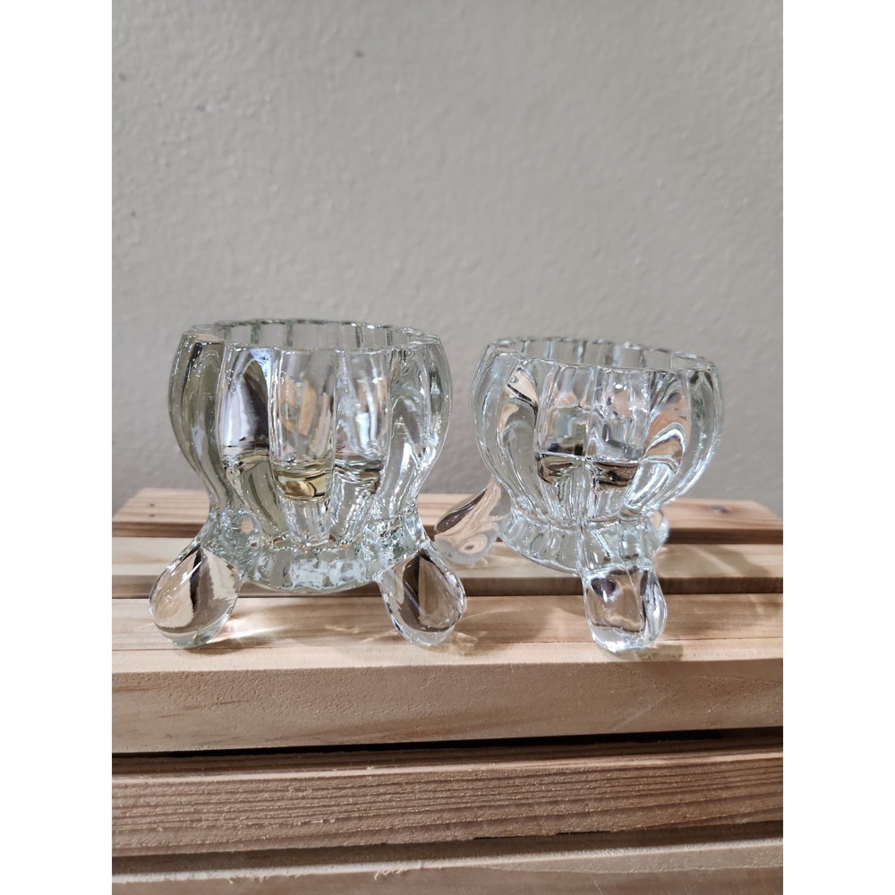 Vintage‎ Jeanette Glass 3-Toed Candle Holders Set Of 2